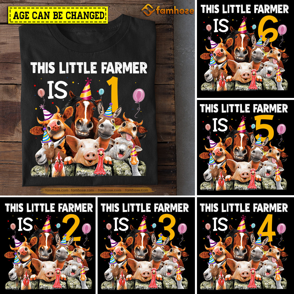 Farm Birthday T-shirt, This Little Farmer Is Birthday Tees Gift For Kids Boys Girls Farm Animals Lovers, Age Can Be Changed