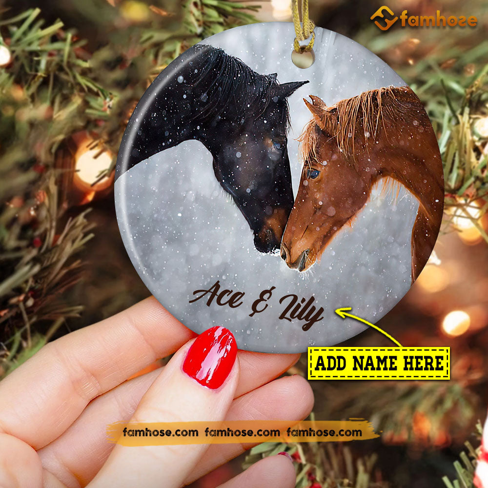 Christmas Horse Ornament, Fall In Love With You Gift For Horse Lovers, Personalized Custom Circle Ceramic Ornament