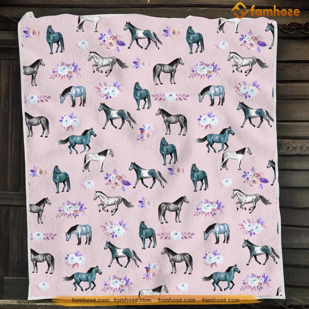 Horse Blanket, Many Horses Together Flower Horses, Horse Fleece Blanket - Sherpa Blanket Gift For Horse Lover