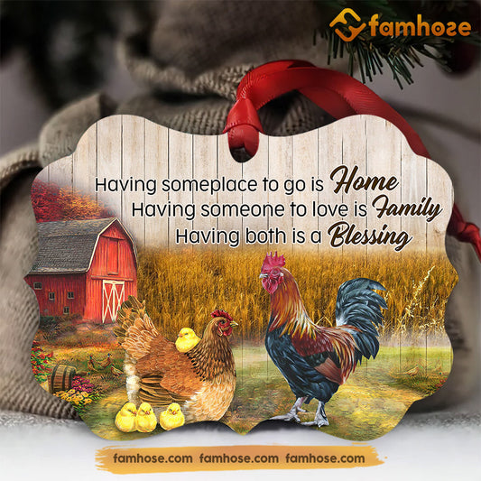 Christmas Chicken Ornament, Having Someplace To Go Is Home Gift For Chicken Lovers, Medallion Aluminum Ornament