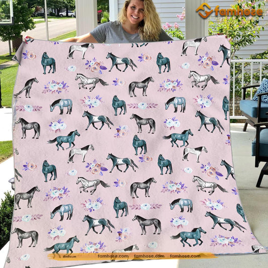 Horse Blanket, Many Horses Together Flower Horses, Horse Fleece Blanket - Sherpa Blanket Gift For Horse Lover