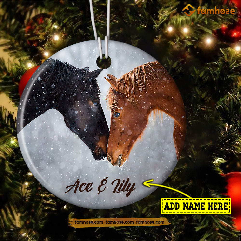 Christmas Horse Ornament, Fall In Love With You Gift For Horse Lovers, Personalized Custom Circle Ceramic Ornament