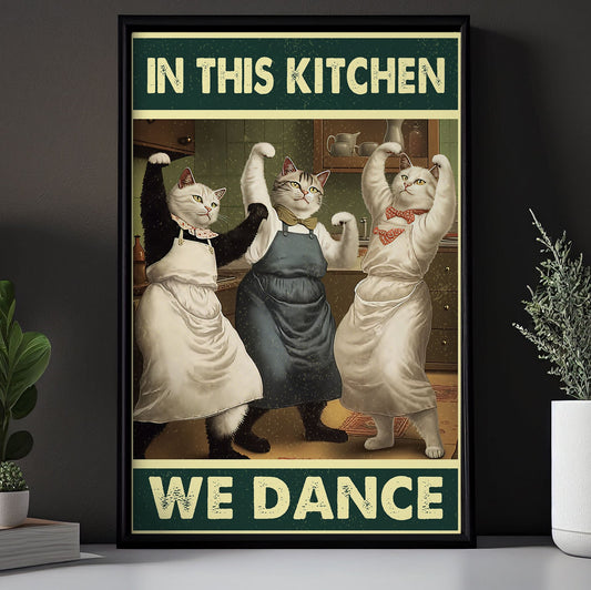 In This Kitchen We Dance, Bathroom Cat Canvas Painting, Toilet Wall Art Decor, Poster Gift For Cat Lovers