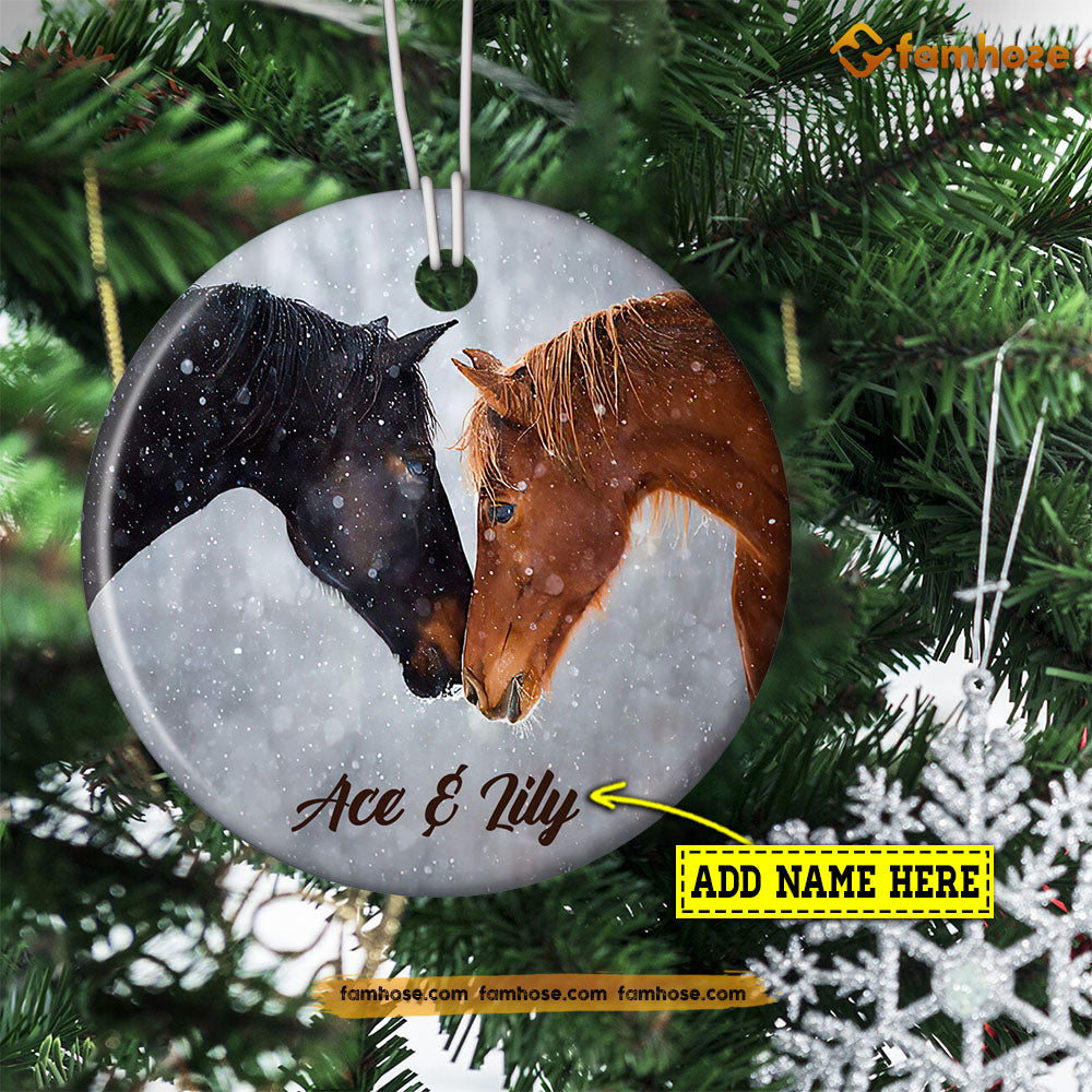 Christmas Horse Ornament, Fall In Love With You Gift For Horse Lovers, Personalized Custom Circle Ceramic Ornament