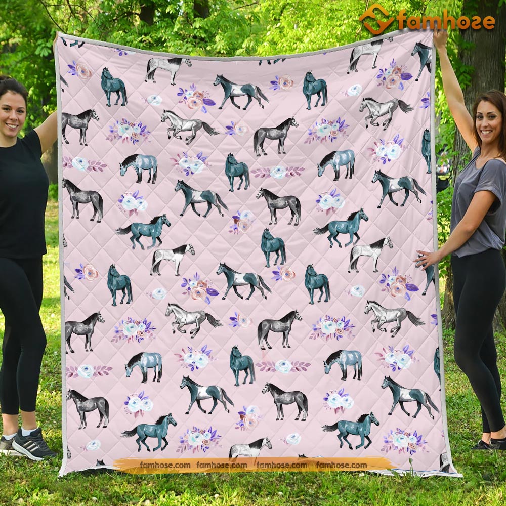 Horse Blanket, Many Horses Together Flower Horses, Horse Fleece Blanket - Sherpa Blanket Gift For Horse Lover