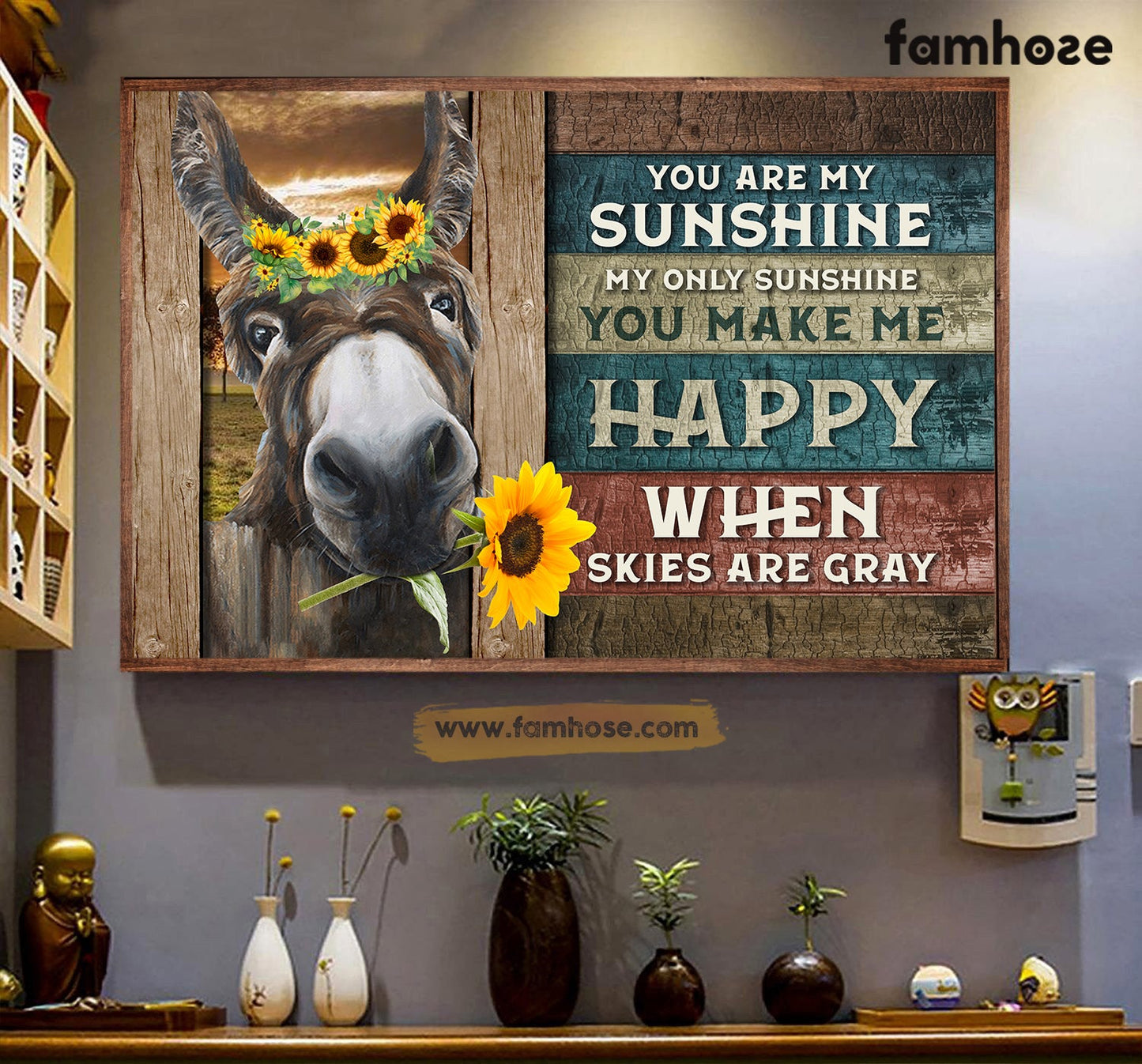 Donkey Poster/Canvas, You Are My Sunshine You Make Me Happy, Donkey Canvas Wall Art, Poster Gift For Donkey Lovers