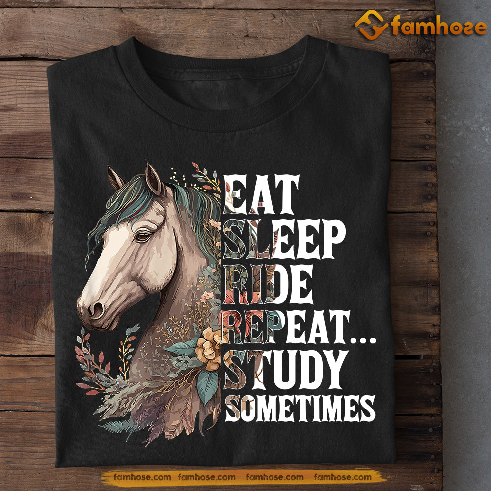 Horse T-shirt, Eat Sleep Ride Repeat Study Sometimes, Back To School Gift For Horse Lovers, Horse Kids, Horse Tees