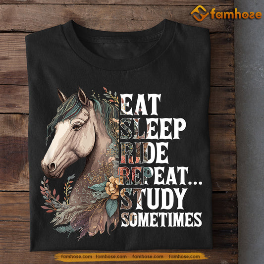 Horse T-shirt, Eat Sleep Ride Repeat Study Sometimes, Back To School Gift For Horse Lovers, Horse Kids, Horse Tees