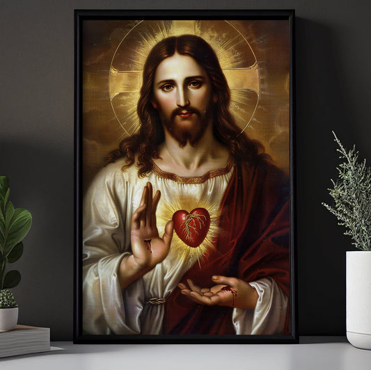 Heavenly Grace and Heart's Fire, Jesus Canvas Painting, God Wall Art Decor, Poster Gift For Christian Lovers