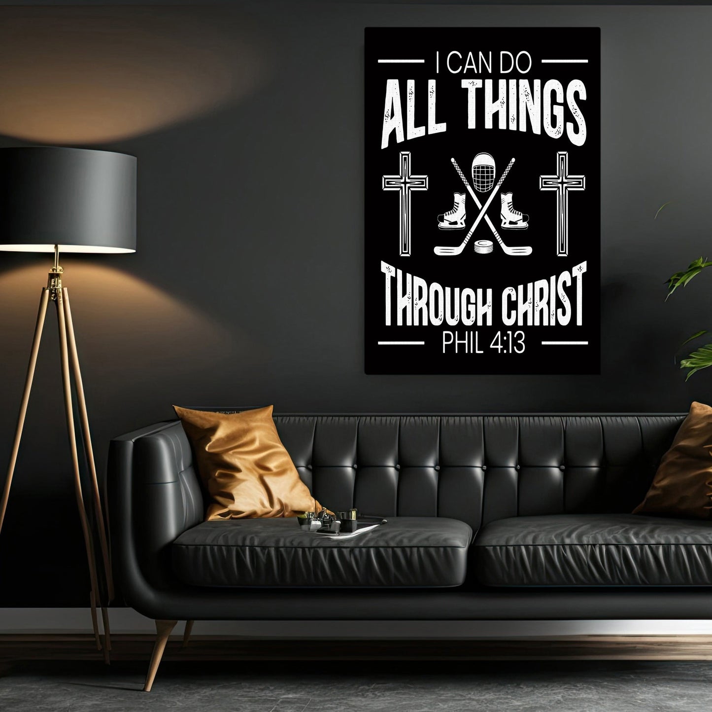 i Can Do All Things Through Christ, Jesus And Hockey Canvas Painting, Inspirational Quotes Wall Art Decor, Poster Gift For Hockey Lovers