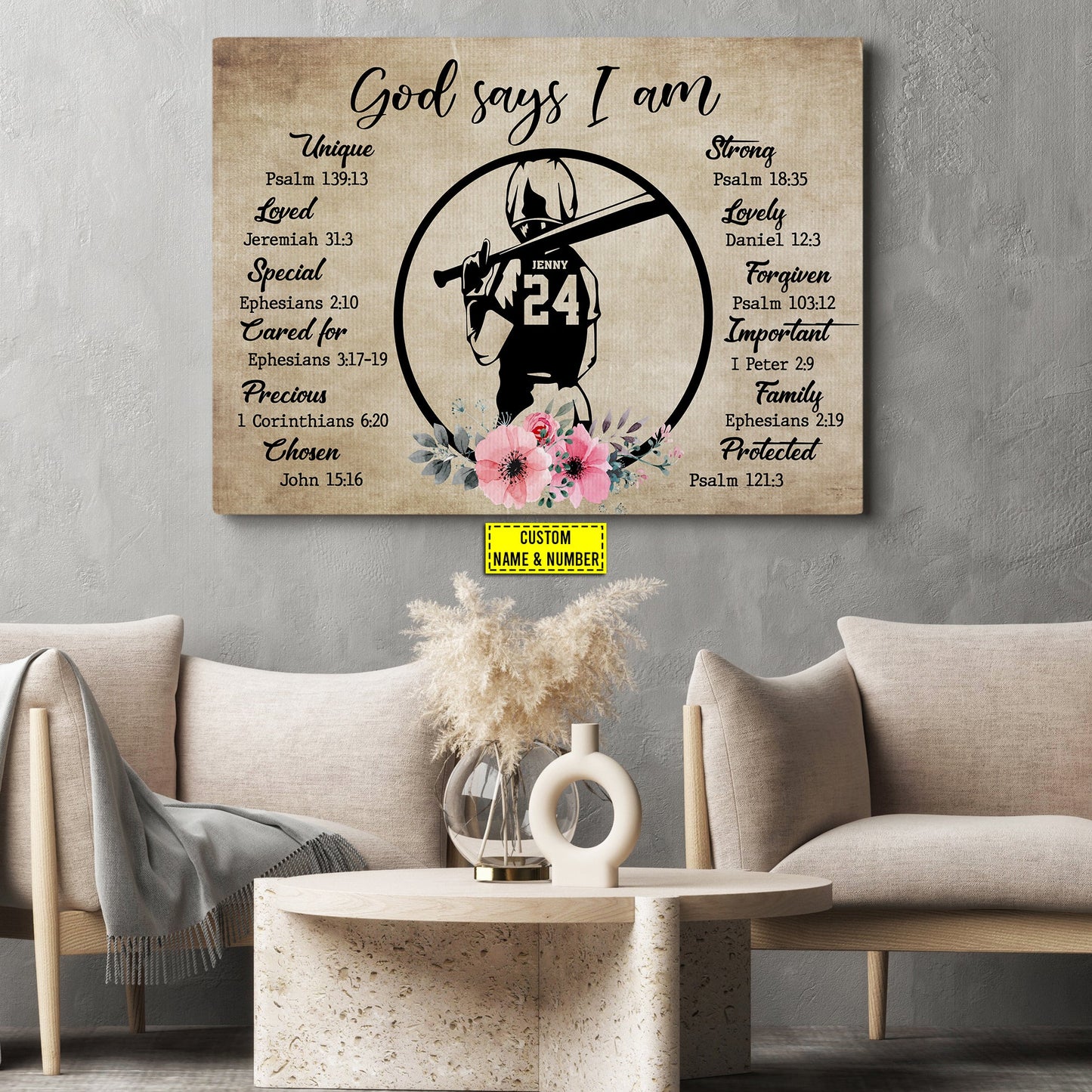 God Says I'm Special Strong Important Protected, Personalized Softball Canvas Painting, Inspirational Quotes Wall Art Decor, Poster Gift For Softball Lovers