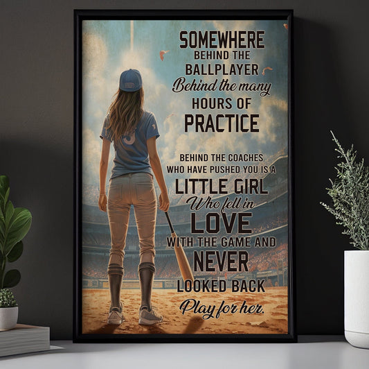 Little Girl Who Fell In Love With The Game, Motivational Softball Canvas Painting, Inspirational Quotes Wall Art Decor, Poster Gift For Softball Lovers