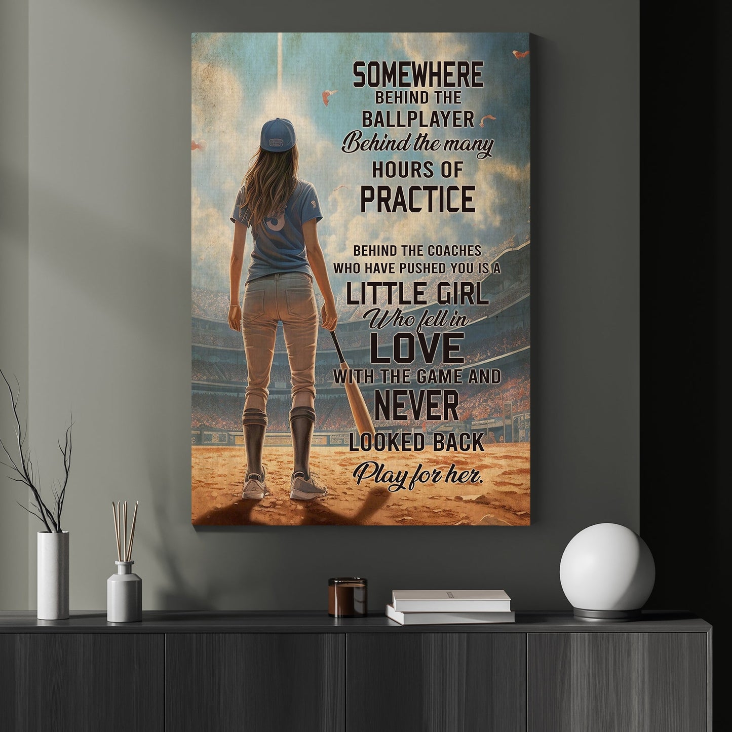 Little Girl Who Fell In Love With The Game, Motivational Softball Canvas Painting, Inspirational Quotes Wall Art Decor, Poster Gift For Softball Lovers