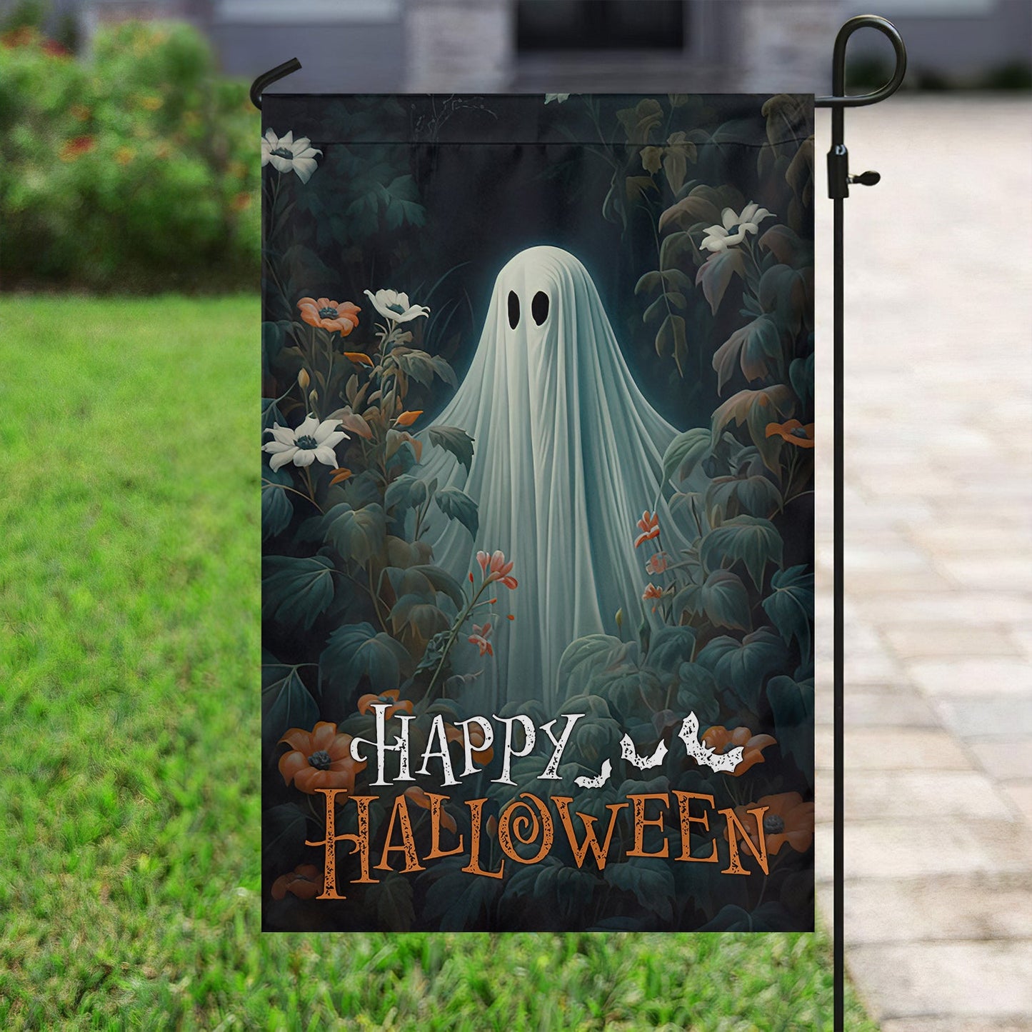 Halloween Ghost Flag, Baby Ghost In Flowers Garden Happy Halloween, Flag Gift For Halloween Decor, Gift For Garden Flag