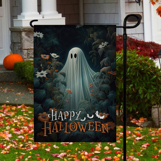 Halloween Ghost Flag, Baby Ghost In Flowers Garden Happy Halloween, Flag Gift For Halloween Decor, Gift For Garden Flag