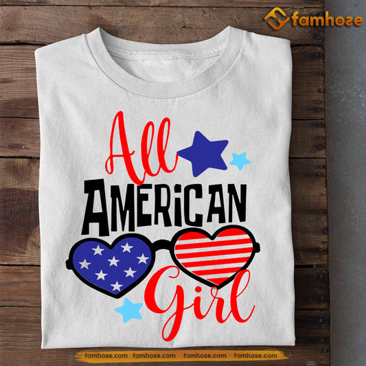 Cute July 4th T-shirt, All American Girl Patriotic Tees, Independence Day Gift For American