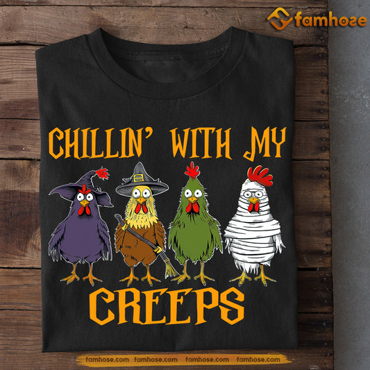 Funny Halloween Chicken T-shirt, Chillin With My, Spooky Season Gift For Chicken Lovers, Farmer Tee