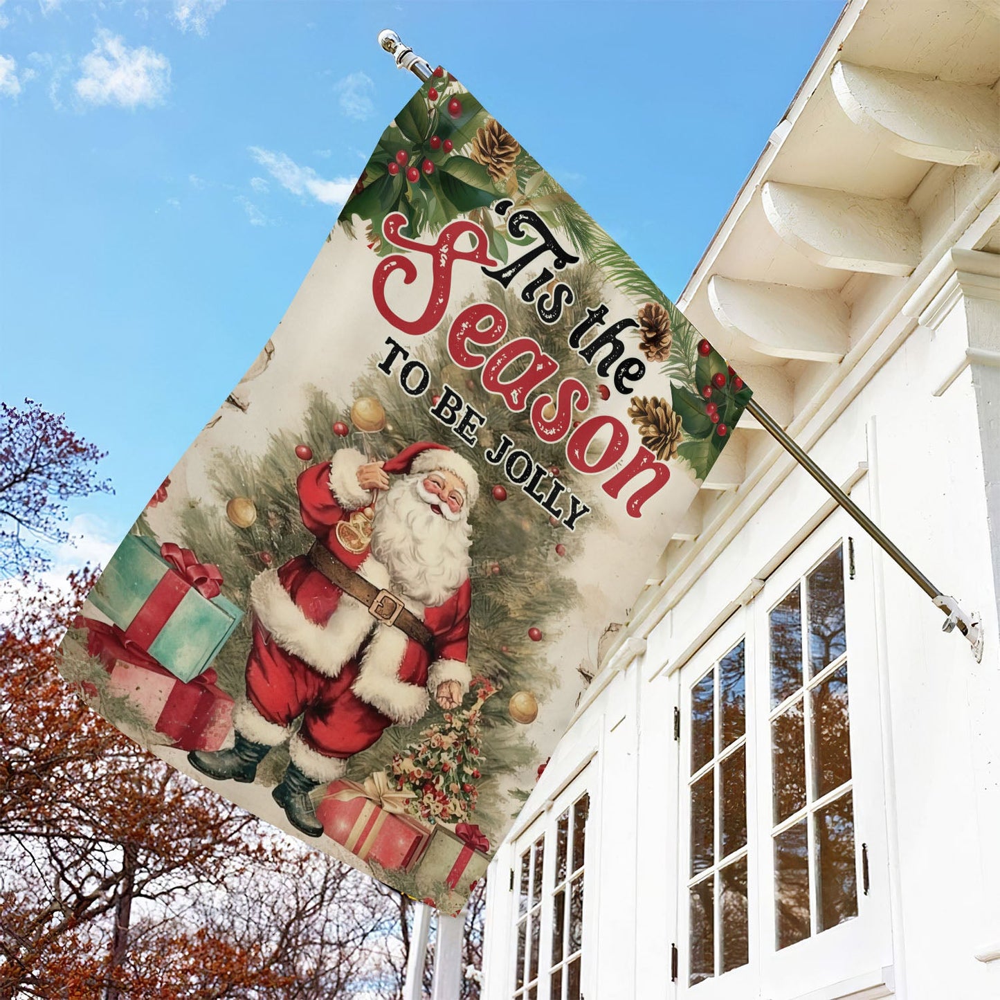 Tis The Season To Be Jolly, Santa Claus Xmas Garden Flag & House Flag, Christmas Flag Gift For Santa Claus Lovers