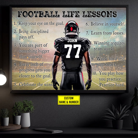 Personalized Football Boy Canvas Painting, Practice Hard Believe In Yourself, Inspirational Quotes Wall Art Decor, Poster Gift For Football Lovers