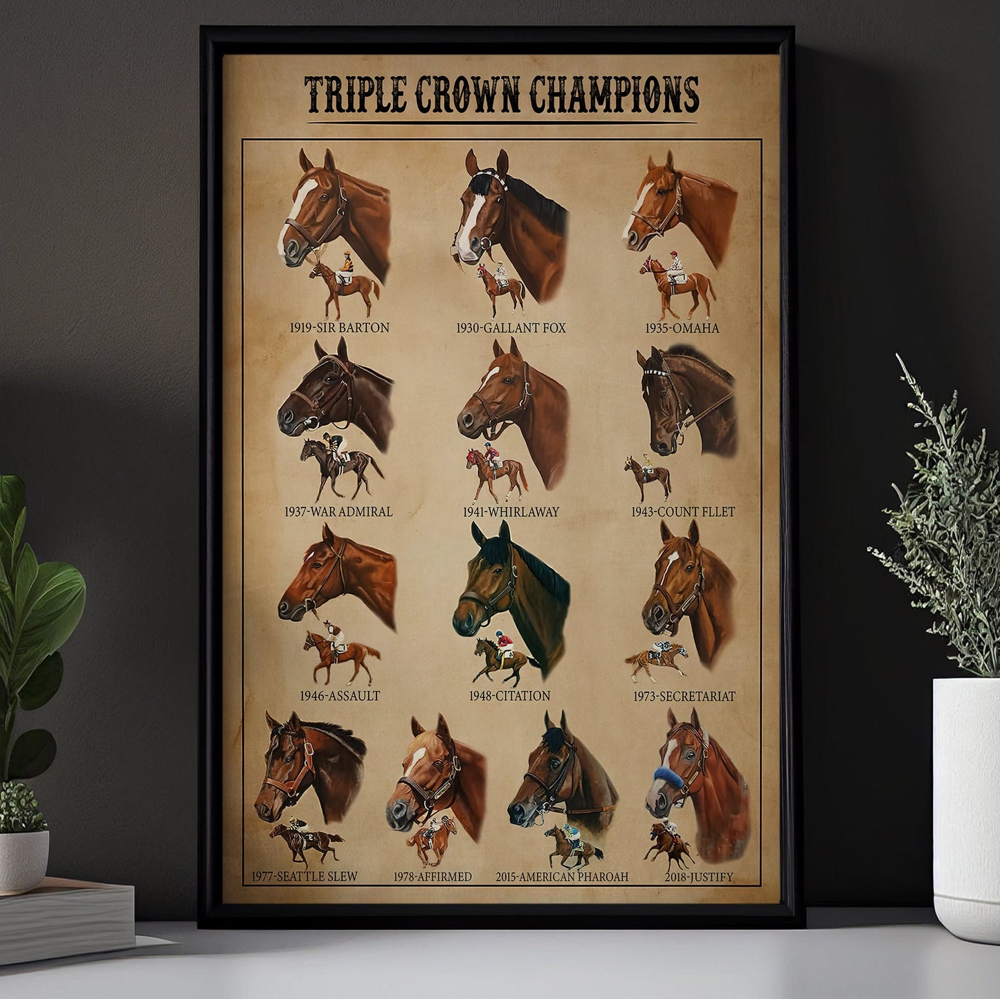 Motivational Horse Canvas Painting, Triple Crown Champions, Inspirational Quotes Wall Art Decor - Poster Gift For Horse Lovers