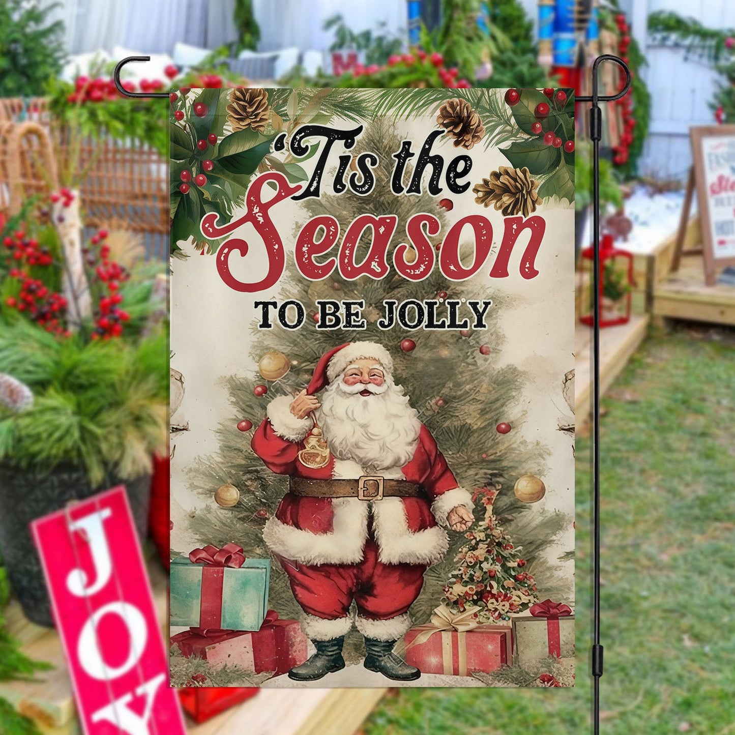 Tis The Season To Be Jolly, Santa Claus Xmas Garden Flag & House Flag, Christmas Flag Gift For Santa Claus Lovers