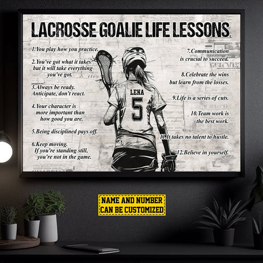 Lacrosse Goalie Girl Life Lessons, Personalized Motivational Lacrosse Goalie Girl Canvas Painting, Inspirational Quotes Wall Art Decor, Poster Gift For Lacrosse Goalie Lovers