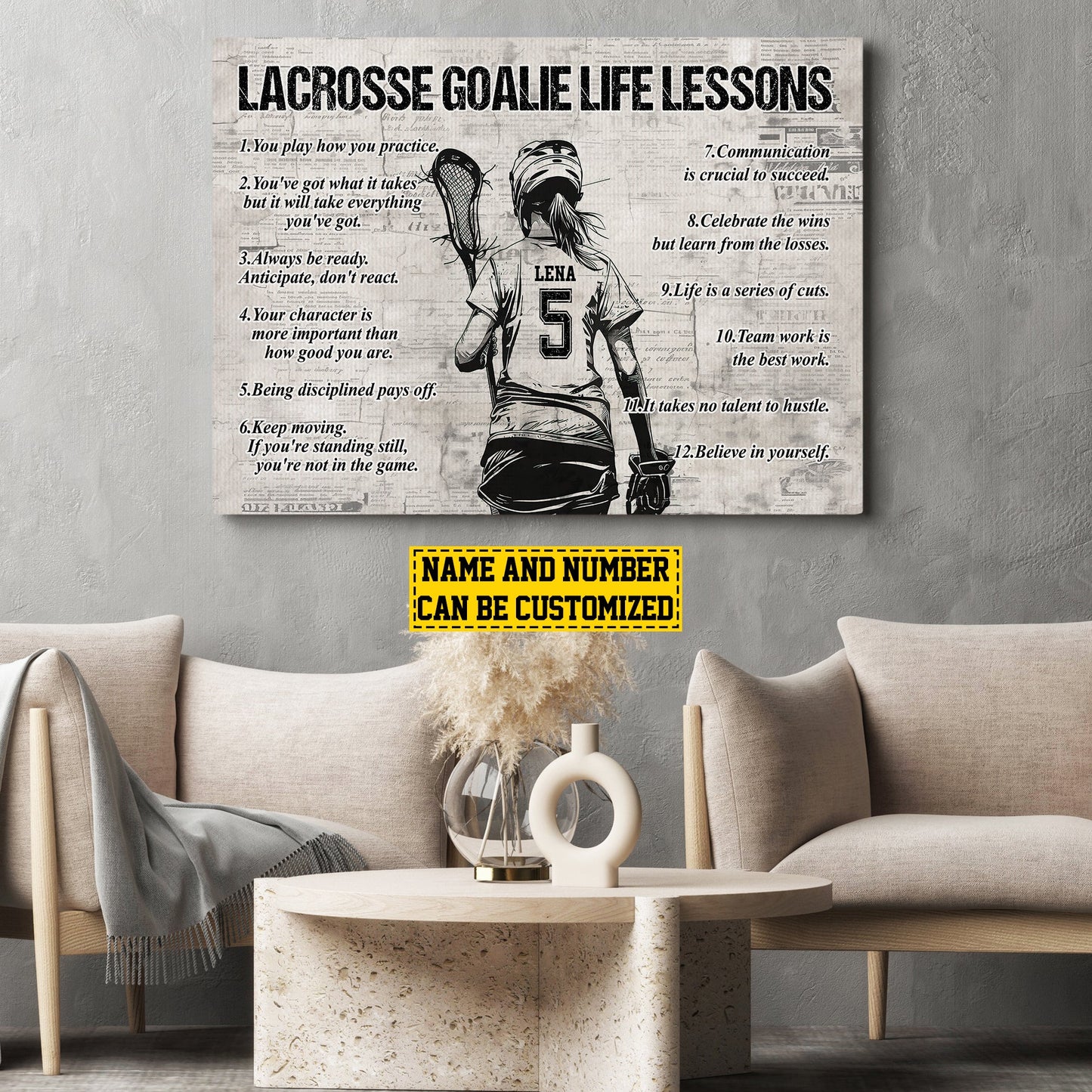 Lacrosse Goalie Girl Life Lessons, Personalized Motivational Lacrosse Goalie Girl Canvas Painting, Inspirational Quotes Wall Art Decor, Poster Gift For Lacrosse Goalie Lovers