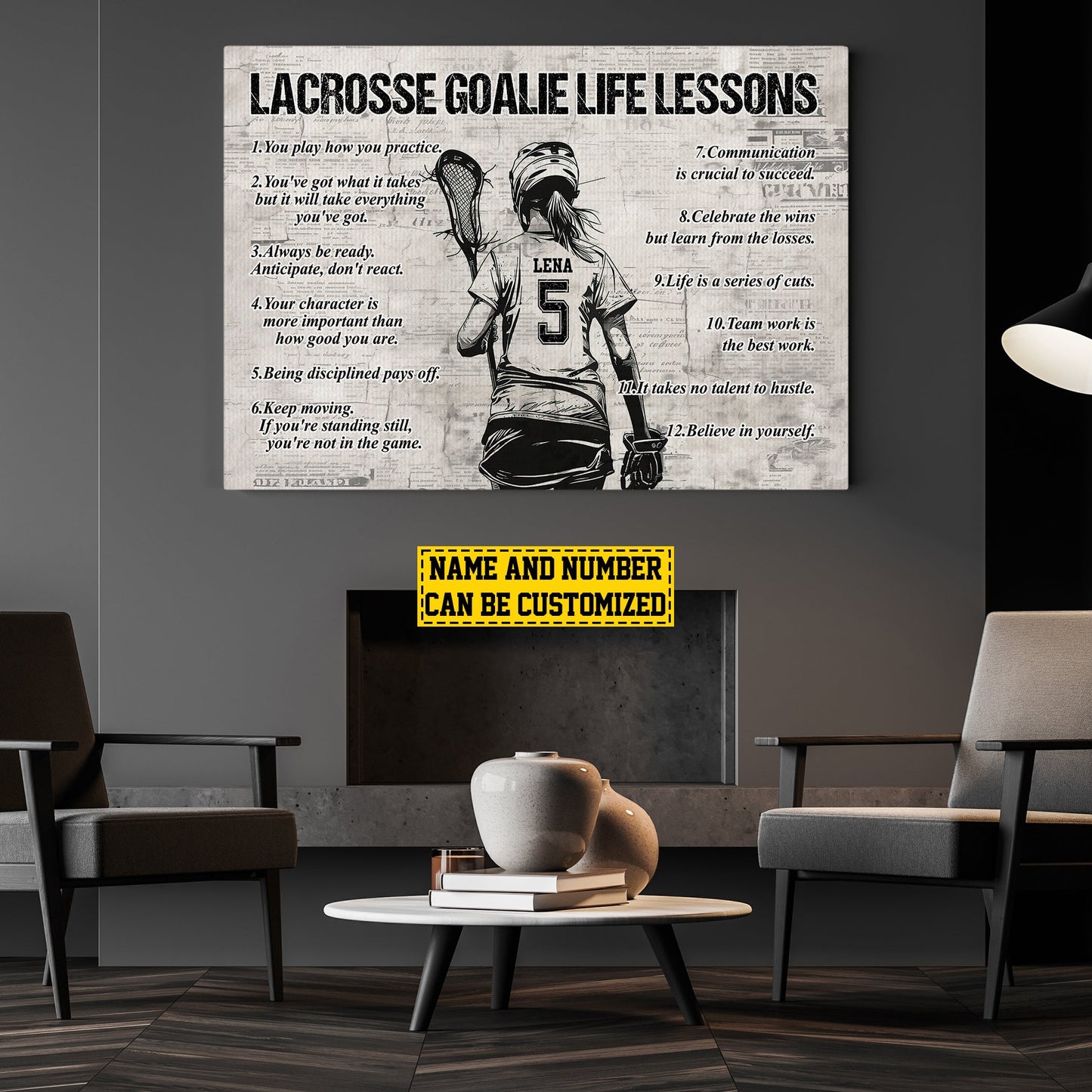 Lacrosse Goalie Girl Life Lessons, Personalized Motivational Lacrosse Goalie Girl Canvas Painting, Inspirational Quotes Wall Art Decor, Poster Gift For Lacrosse Goalie Lovers