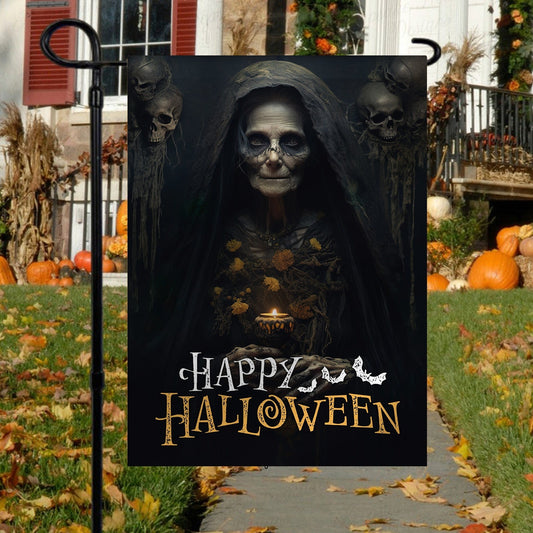 Halloween Old Witch Flag, The Old Witch Dark Academia Happy Halloween, Flag Gift For Halloween Decor, Gift For Garden Flag