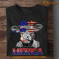 July 4th Funny Cow T-shirt, America Cow With Hair Band & Glasses, Independence Day Gift For Cow Lovers, Cow Tees, Farmers