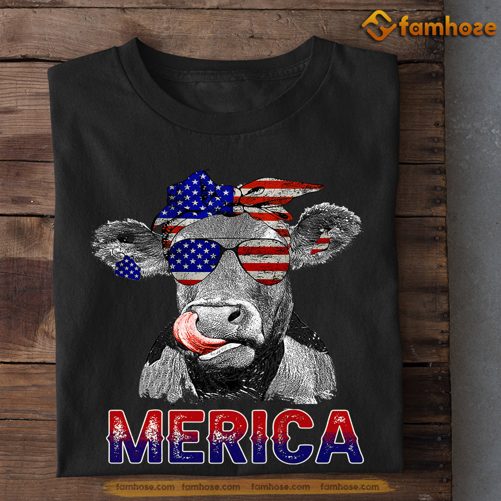 July 4th Funny Cow T-shirt, America Cow With Hair Band & Glasses, Independence Day Gift For Cow Lovers, Cow Tees, Farmers