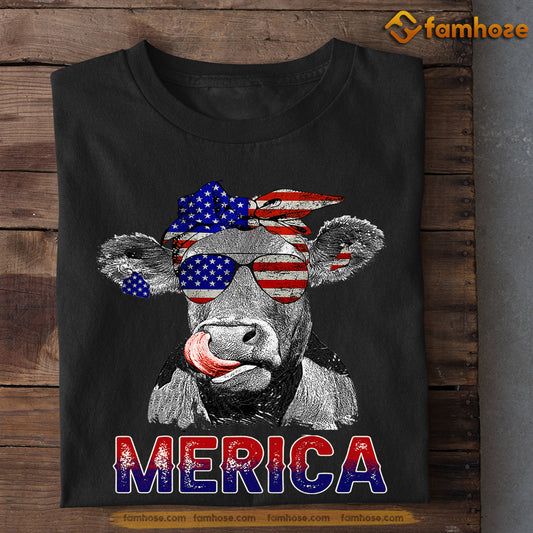 July 4th Funny Cow T-shirt, America Cow With Hair Band & Glasses, Independence Day Gift For Cow Lovers, Cow Tees, Farmers