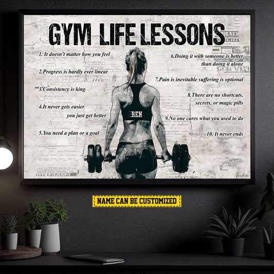 Gym Life Lessons, Personalized Motivational Gym Girl Canvas Painting, Inspirational Quotes Wall Art Decor, Poster Gift For Gym Lovers
