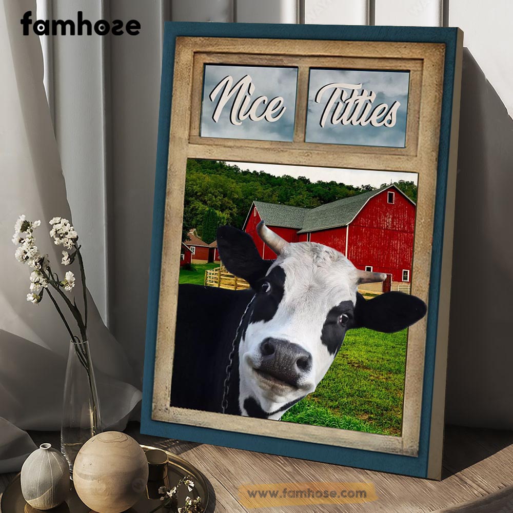 Cute Cow Poster & Canvas, Nice Titties, Cow Canvas Wall Art, Poster Gift For Cow Lovers