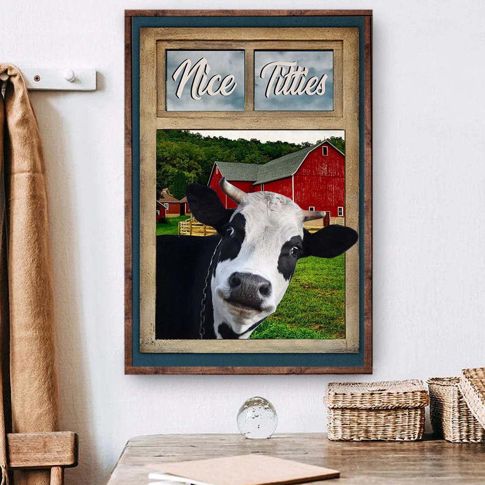 Cute Cow Poster & Canvas, Nice Titties, Cow Canvas Wall Art, Poster Gift For Cow Lovers