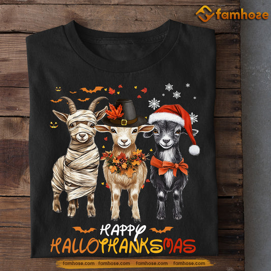 Halloween Goat T-shirt, Happy Hallothanksmas, Spooky Season Gift For Goat Lovers, Farmer Tee