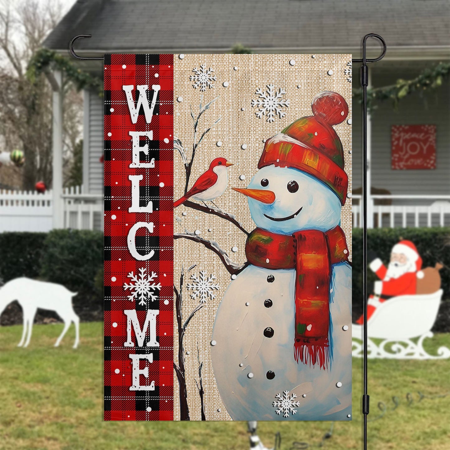 Bird's And Snowman Winter Buddy Welcome, Snowman Xmas Garden Flag & House Flag, Christmas Flag Gift For Snowman Lovers