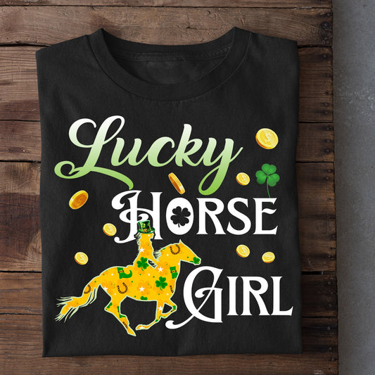 St Patrick's Day Horse T-shirt, Lucky Horse Girl, Patricks Day Gift For Horse Lovers, Horse Riders, Equestrians