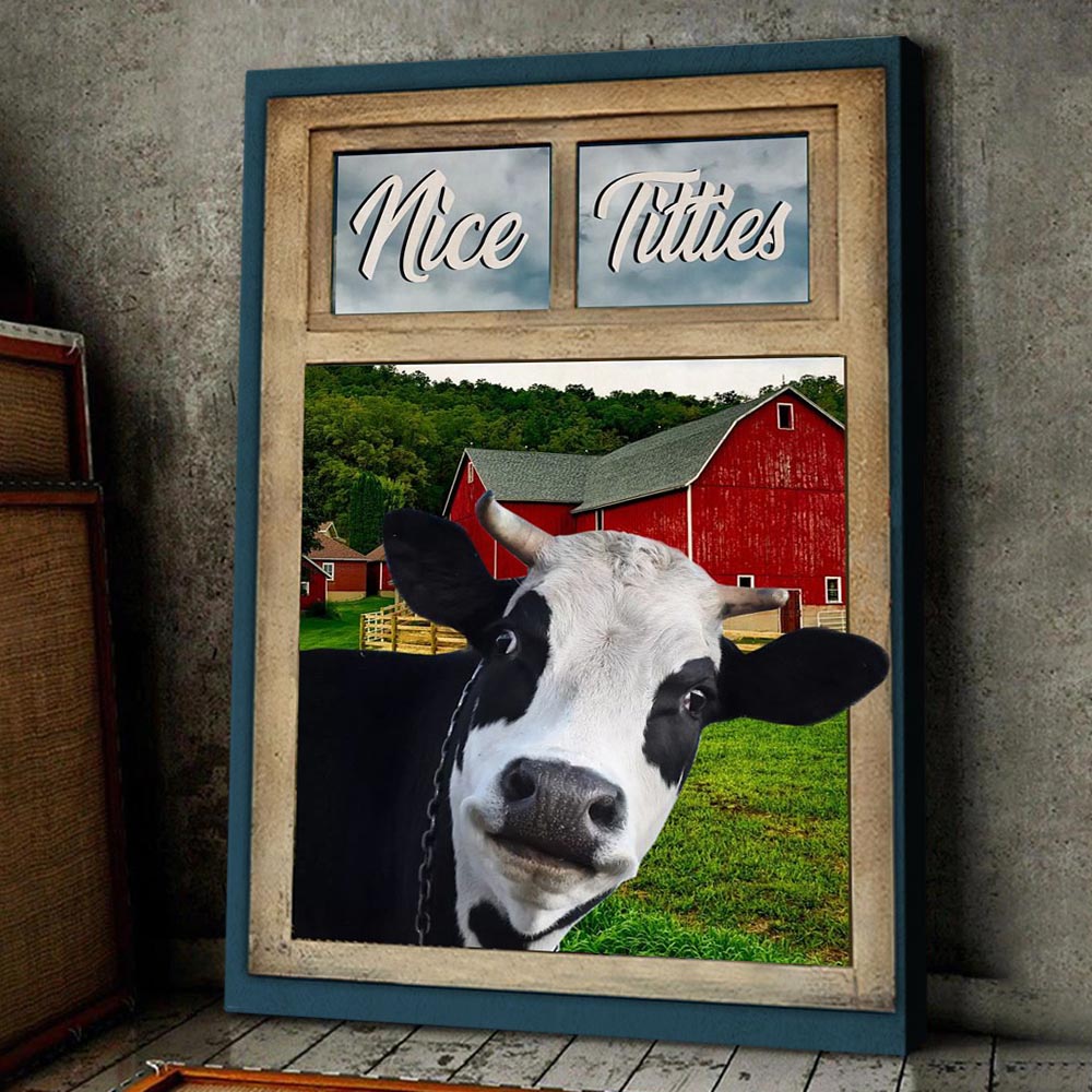 Cute Cow Poster & Canvas, Nice Titties, Cow Canvas Wall Art, Poster Gift For Cow Lovers