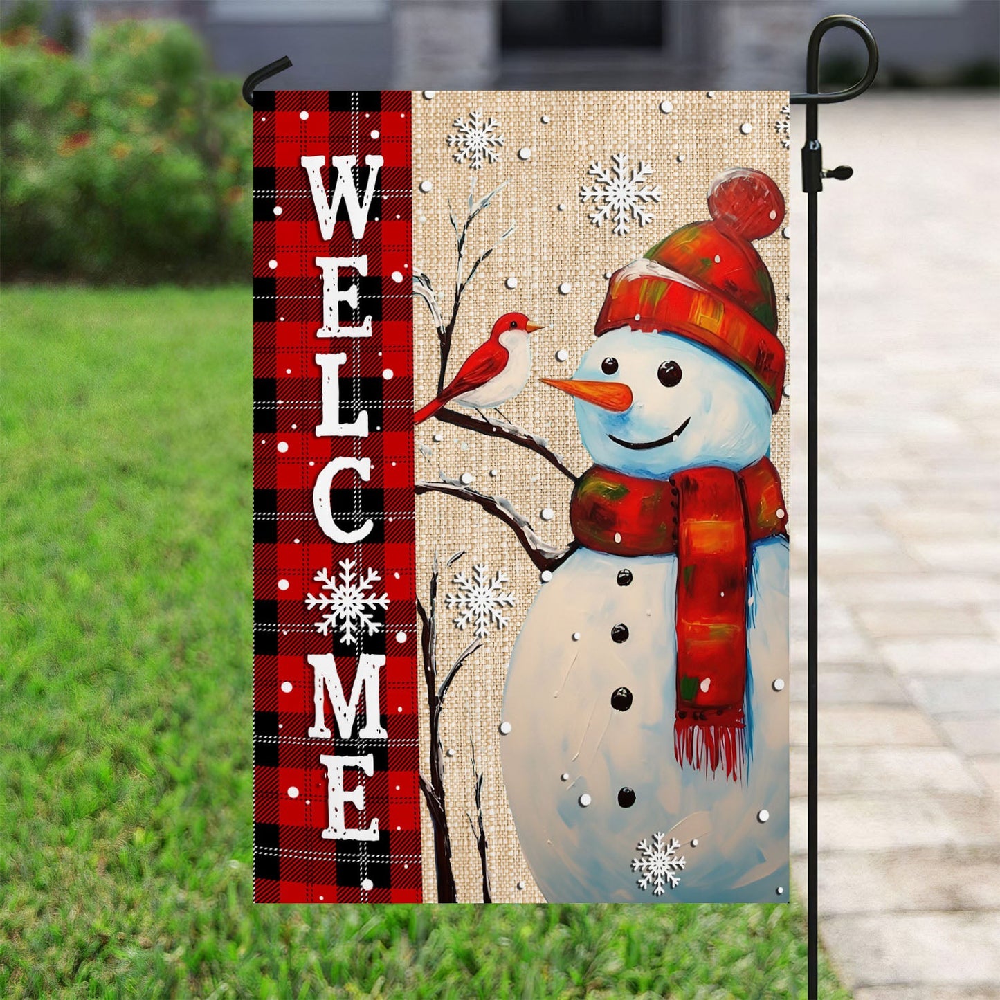 Bird's And Snowman Winter Buddy Welcome, Snowman Xmas Garden Flag & House Flag, Christmas Flag Gift For Snowman Lovers