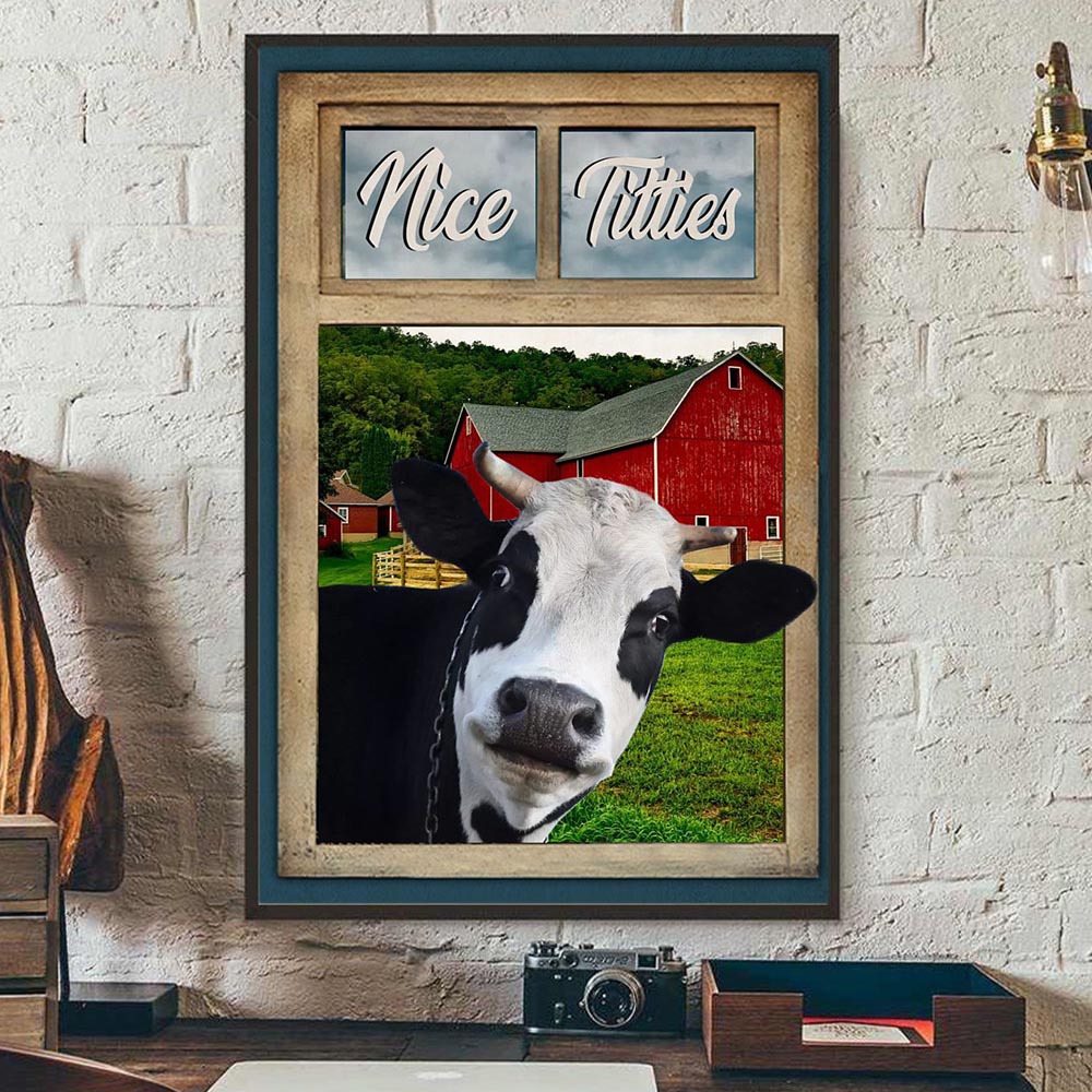 Cute Cow Poster & Canvas, Nice Titties, Cow Canvas Wall Art, Poster Gift For Cow Lovers