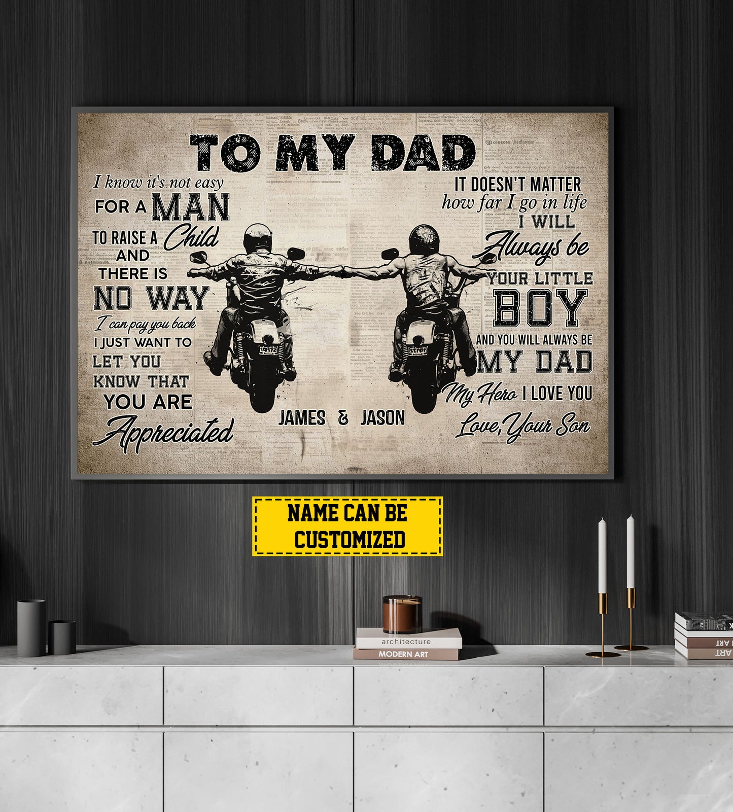 Interesting Personalized Biker Canvas Painting, To My Dad Wall Art Decor, Poster Gift For Dad Bikers