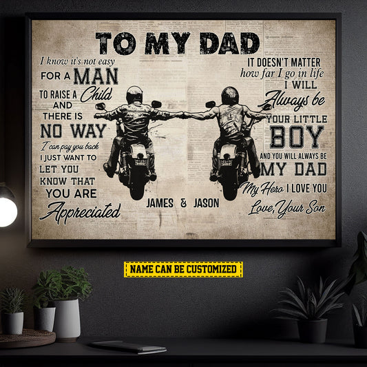 Interesting Personalized Biker Canvas Painting, To My Dad Wall Art Decor, Poster Gift For Dad Bikers