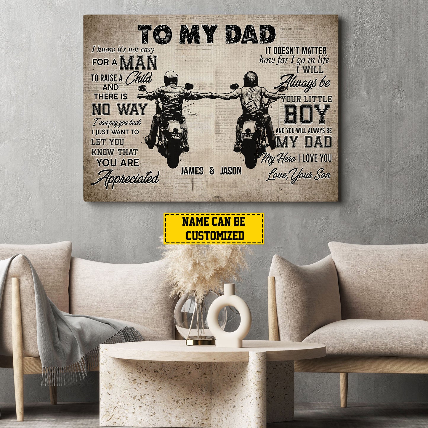 Interesting Personalized Biker Canvas Painting, To My Dad Wall Art Decor, Poster Gift For Dad Bikers