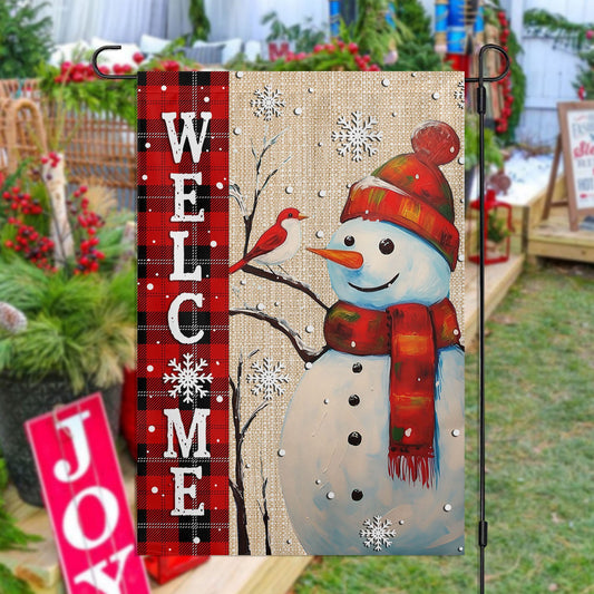 Bird's And Snowman Winter Buddy Welcome, Snowman Xmas Garden Flag & House Flag, Christmas Flag Gift For Snowman Lovers