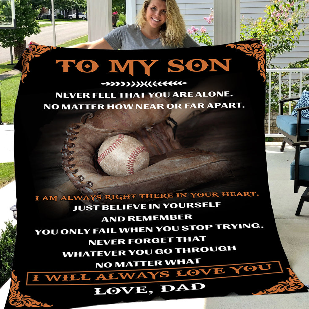 Baseball Blanket, To My Son Never Feel That You Are Alone Fleece Blanket - Sherpa Blanket Gift For Baseball Lovers, Baseball Players