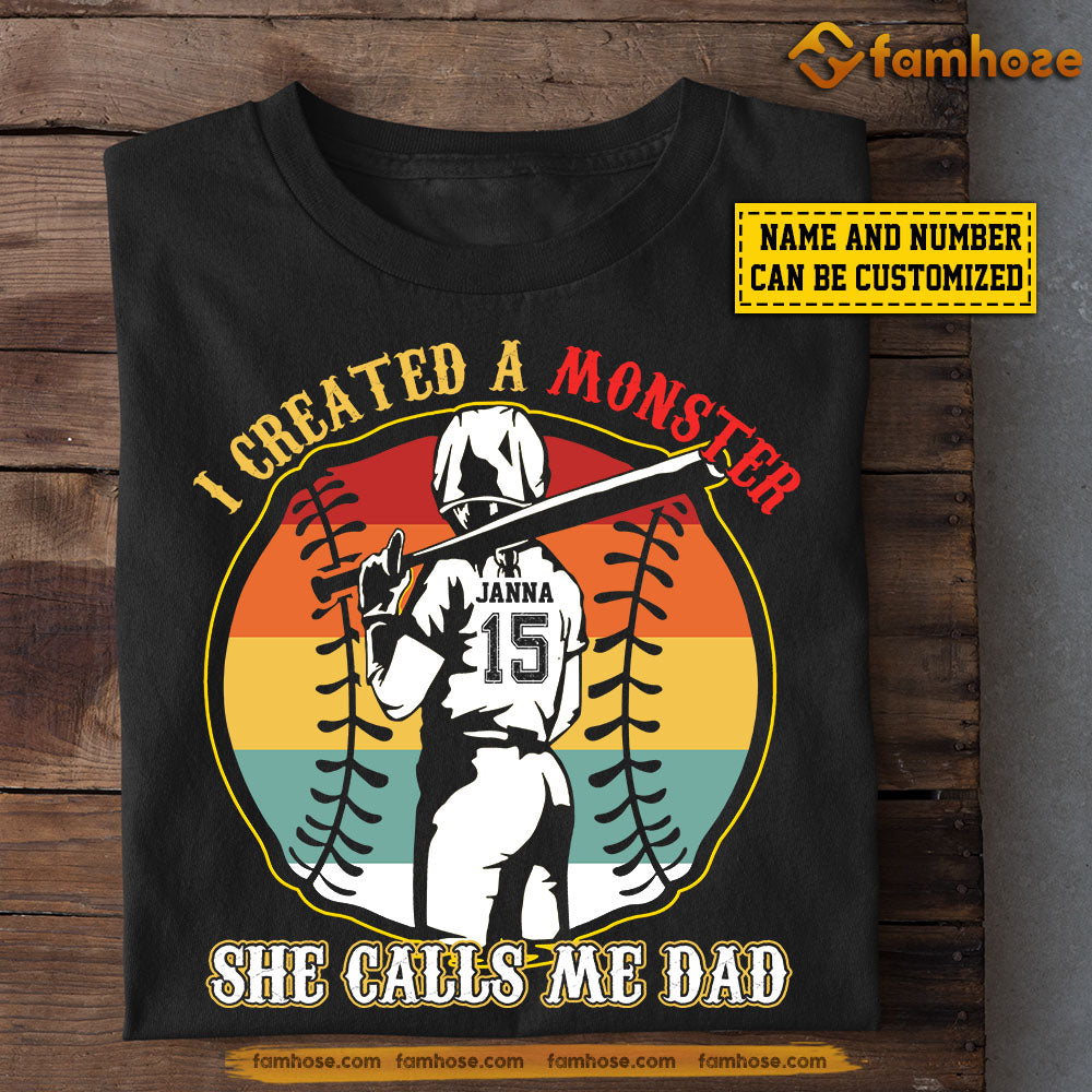 Vintage Softball Girl T-shirt, I Created A Monster She Calls Me Dad, Father's Day Gift For Softball Girl Lovers, Softball Players