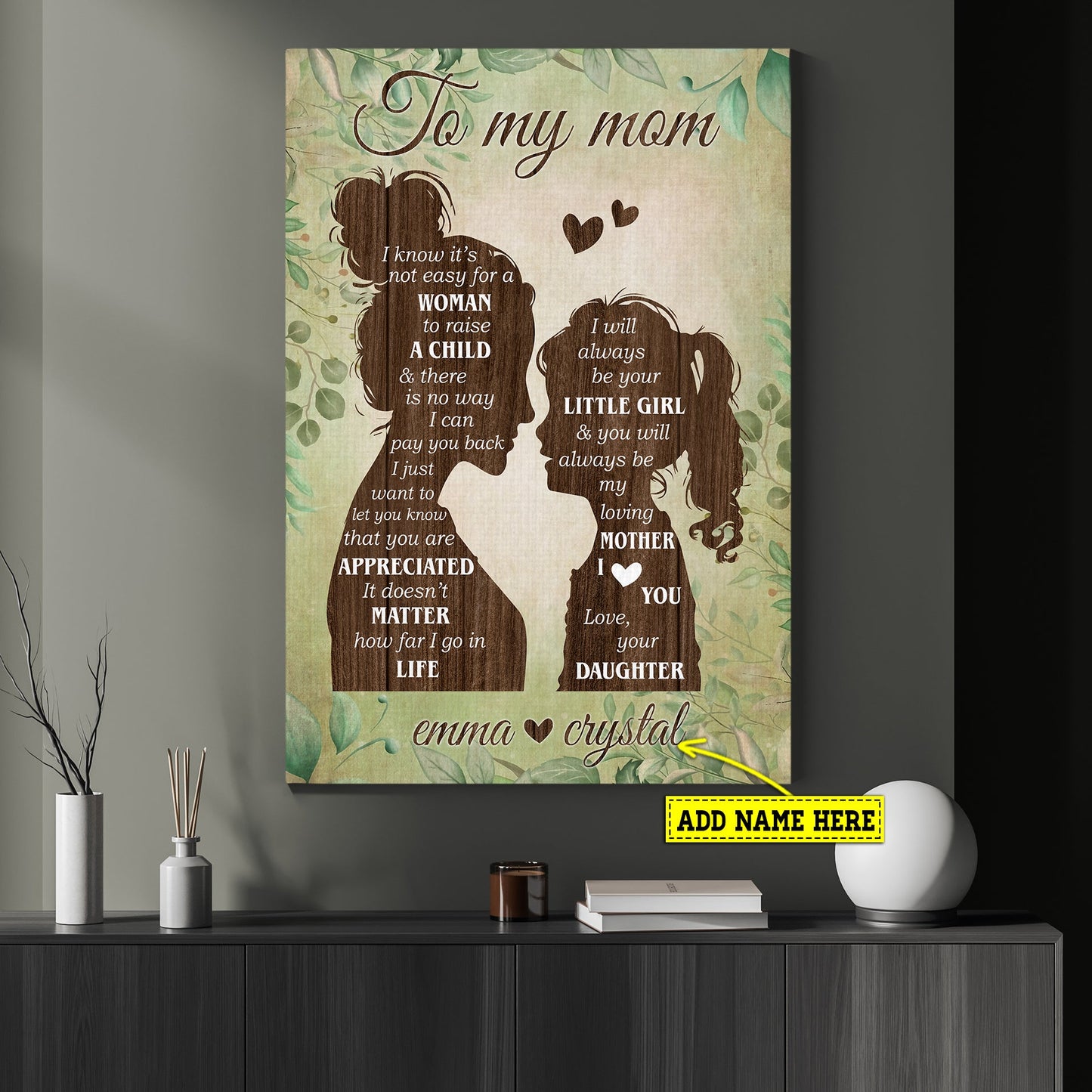 Personalized Mother's Day Canvas Painting, To My Mom You Will Always Be My Loving Mother, Inspirational Quotes Wall Art Decor, Poster Gift For Mom From Daughter