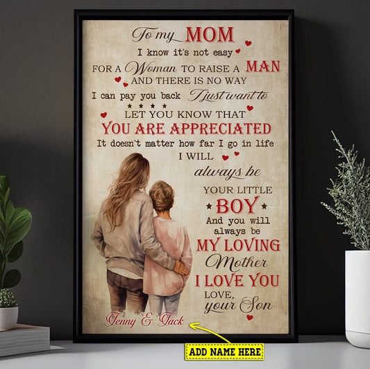 Personalized Mother's Day Canvas Painting, To My Mom Always Love You, Inspirational Quotes Wall Art Decor, Poster Gift For Mom From Son