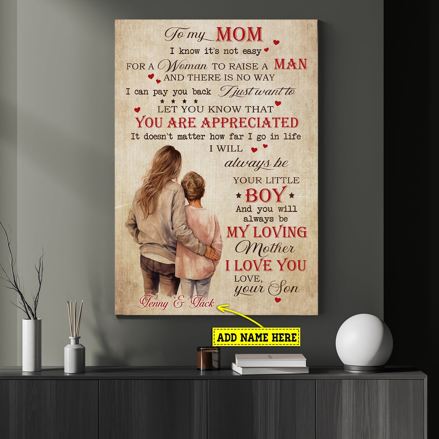 Personalized Mother's Day Canvas Painting, To My Mom Always Love You, Inspirational Quotes Wall Art Decor, Poster Gift For Mom From Son